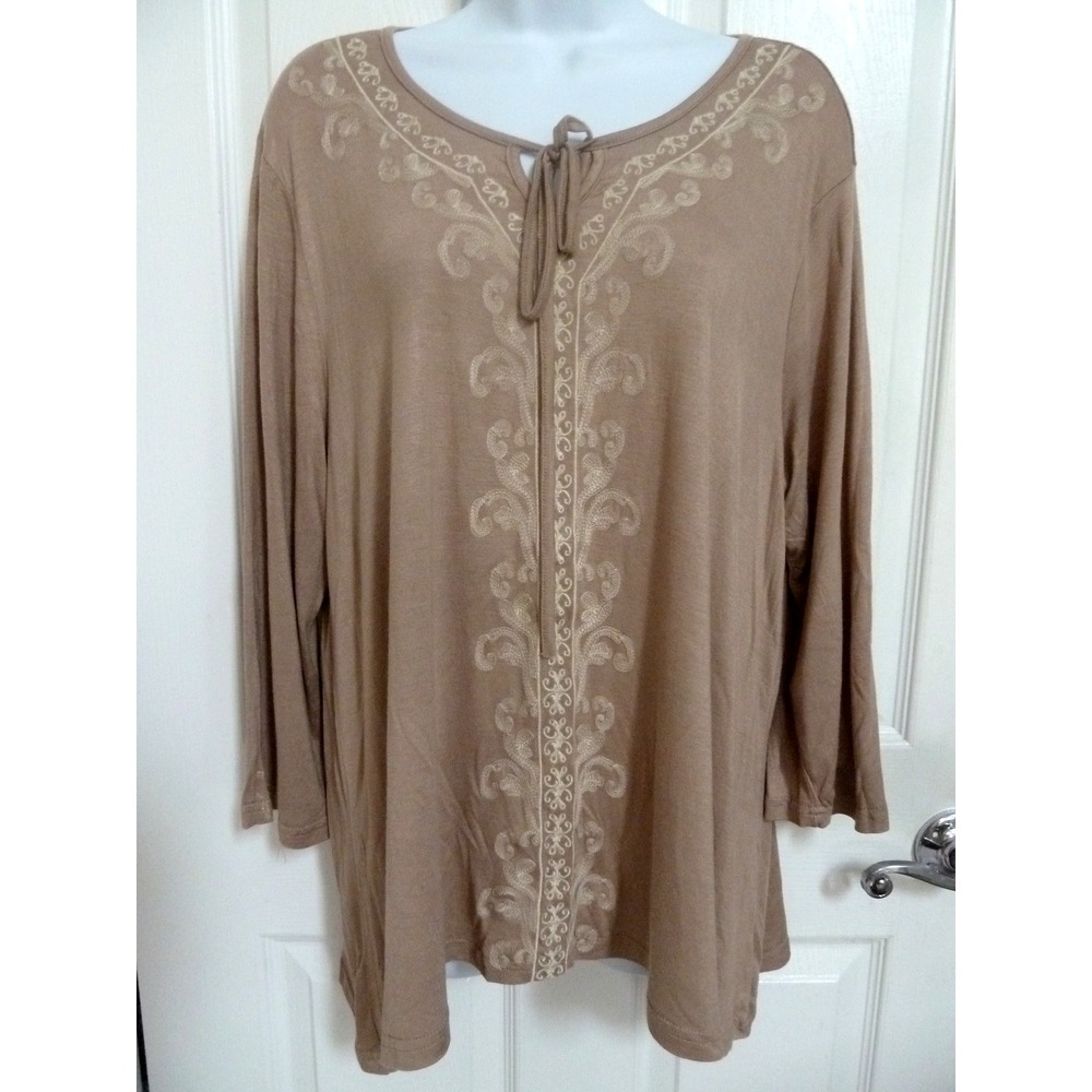 Simply Irresistable Womens XL Beige Embroidered Tunic Top 3/4 Sleeve ST7572